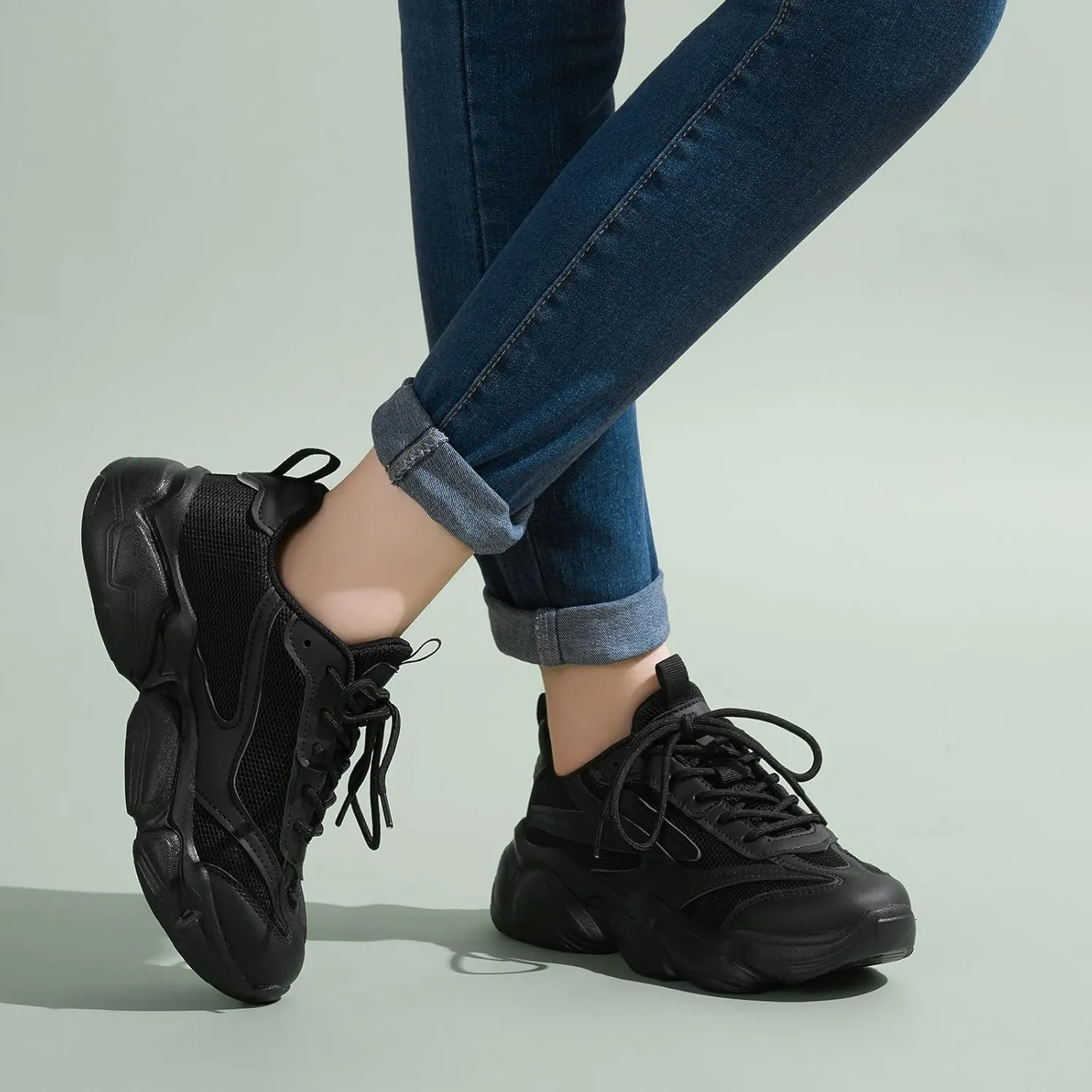 ZURIN Womens Chunky Platform Sneakers-Lightweight Breathable Dad Shoes,Casual Lace-Up Walking Sneakers,Comfortable Fashion Tennis Shoes