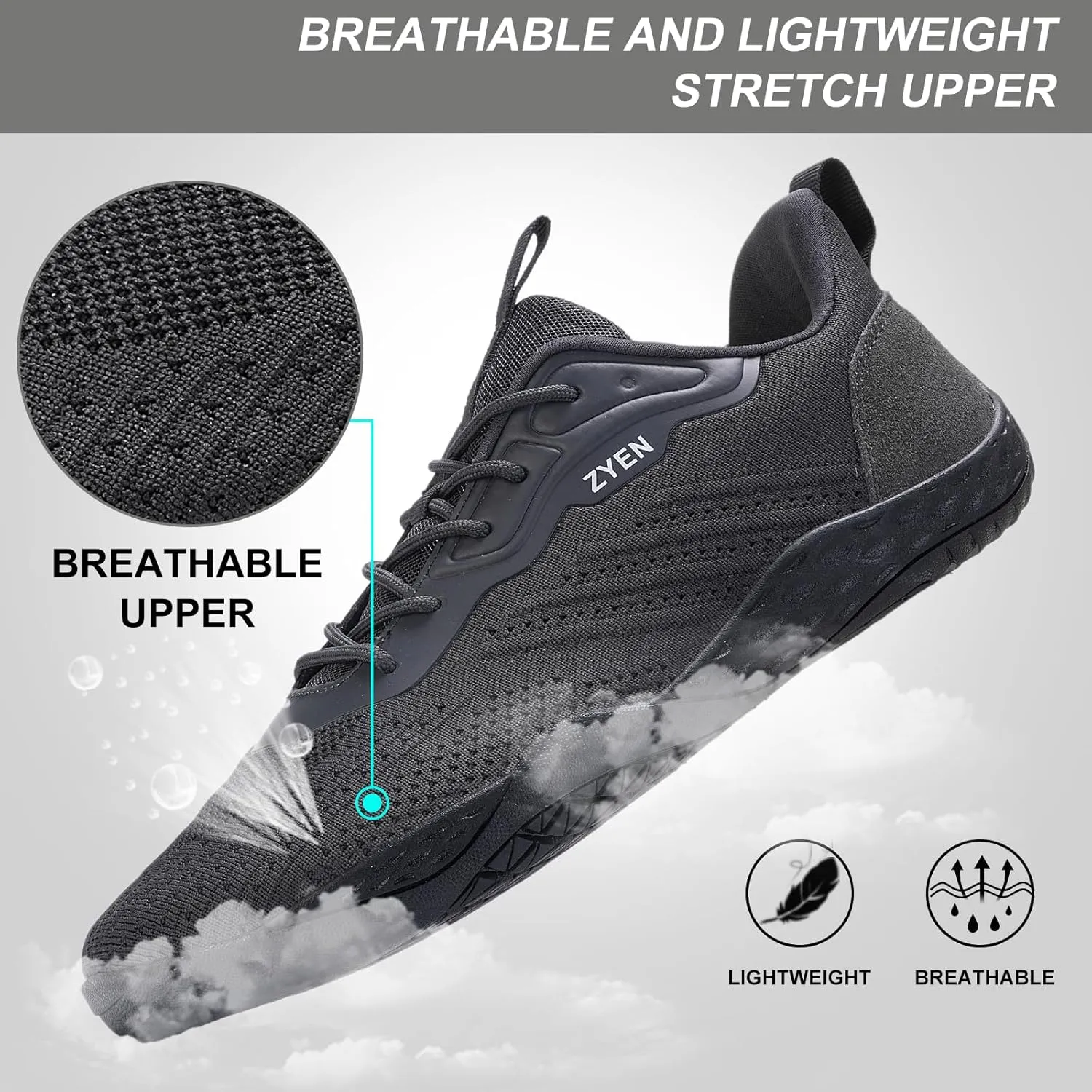 ZYEN Mens Barefoot Shoes Wide Toe Box Trail Running Sneakers Zero Drop Non-Slip Extra Wide Width Walking Shoes Minimalist Wrestling Sneakers Gym Trainer 6.5-13