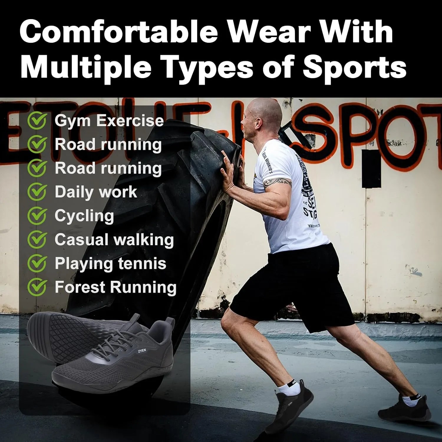 ZYEN Mens Barefoot Shoes Wide Toe Box Trail Running Sneakers Zero Drop Non-Slip Extra Wide Width Walking Shoes Minimalist Wrestling Sneakers Gym Trainer 6.5-13